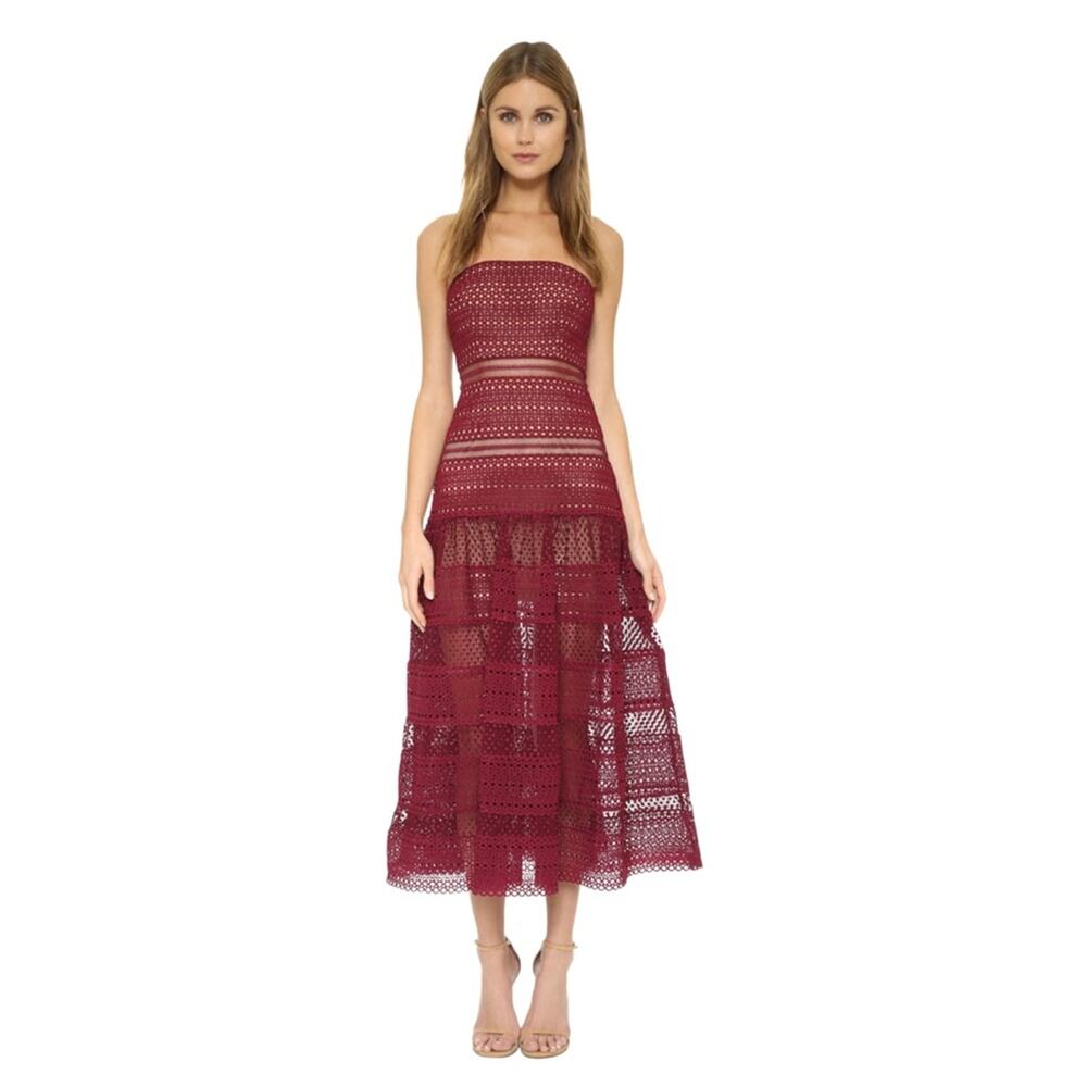Self-Portrait Sculpted Strapless Dress Burgundy Lace Size 2 NWOT